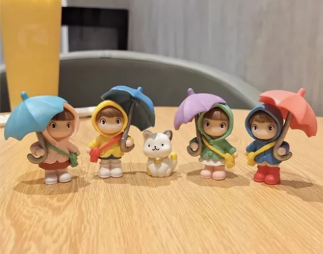 可爱卡通桌面撑雨伞人物小摆件ins风创意办...