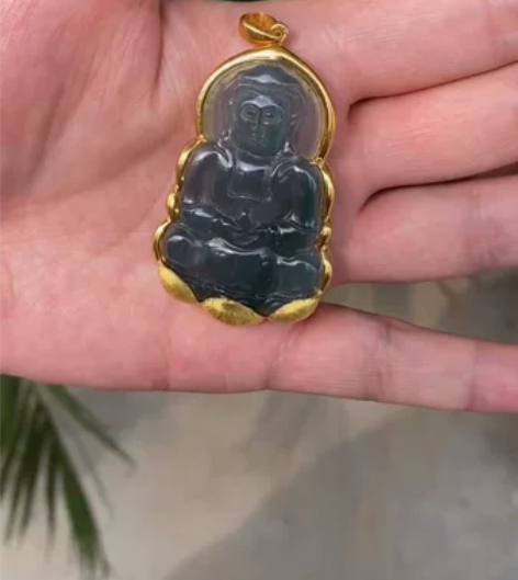 加工定制18k金镶嵌翡翠观音佛公，鎏金工艺...