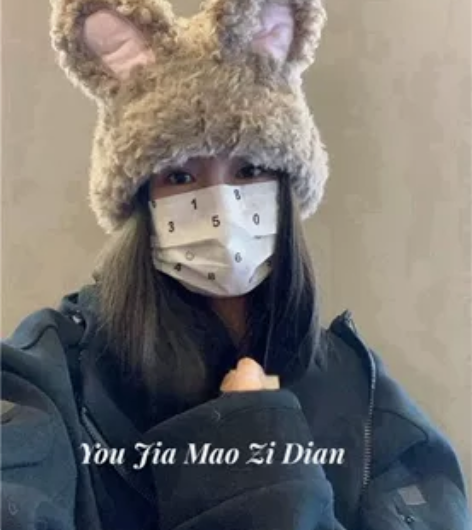 ins可爱毛绒兔耳朵帽子针织帽护耳显脸小冷...
