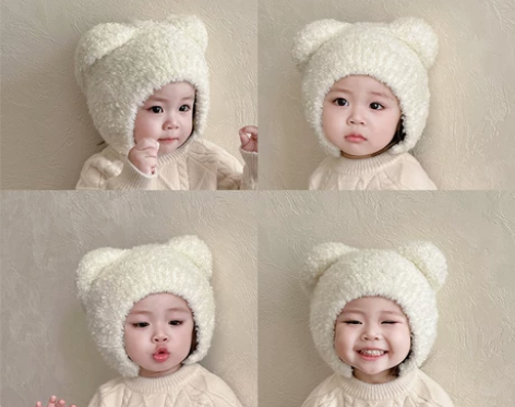宝宝帽子秋冬季婴儿超萌套头帽男宝女宝可爱毛...