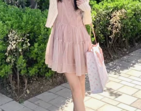 纯欲风粉色连衣裙女2022年夏季新款宽松法...