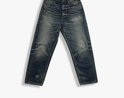 NORELIGION九分破洞水洗直筒宽松日...