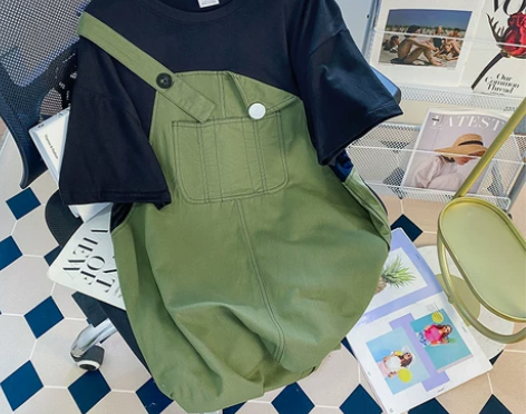 设计感小众纯棉牛仔撞色拼接短袖t恤裙女夏季...