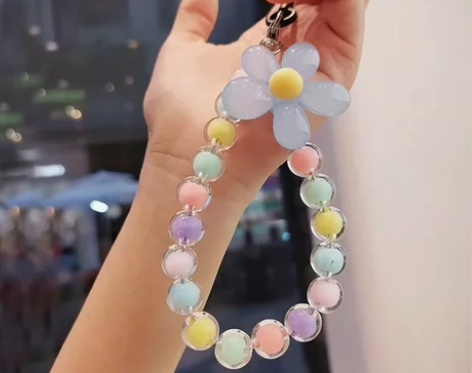 自己串的手机链，马卡龙色彩色珠中珠手机挂绳...