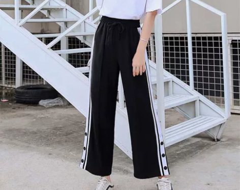 夏季薄款阔腿裤女高腰垂感宽松直筒显瘦开叉休...