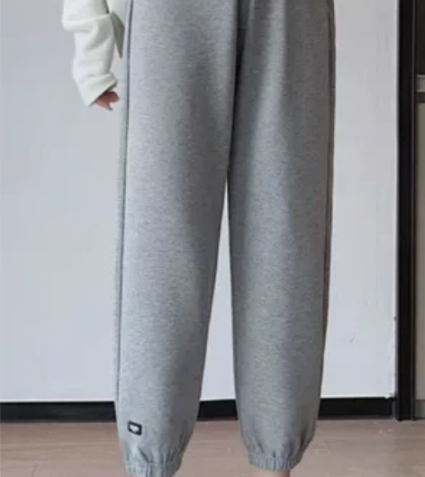 灰色运动裤女 秋冬纯棉束脚宽松8分加绒加厚...