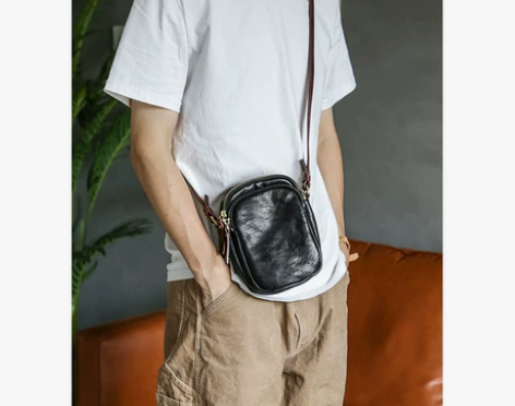 古造真皮男士单肩斜挎小包头层牛皮潮牌文艺复...