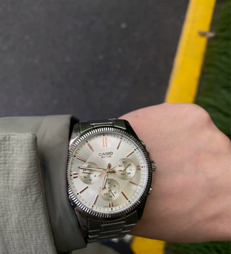 Casio 卡西欧钢链三眼手表 石英表 电...