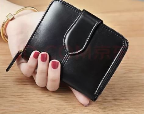 班亚奴复古油蜡牛皮短款女士钱包女真皮拉链小...