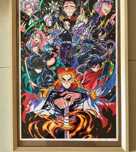 鬼灭之刃九柱手绘画，马克笔加彩铅绘画，尺寸...