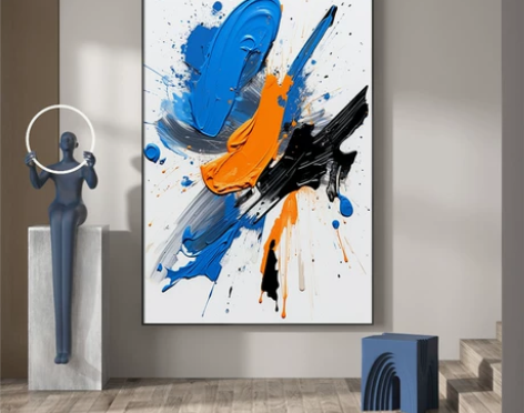 色彩肌理手绘油画客厅装饰画沙发落地画抽象艺...