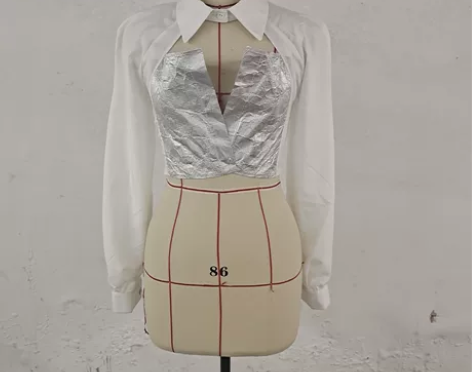 服装设计衬衫，拼接款， 规格是160/84...