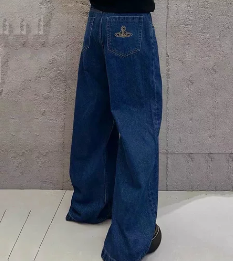 立体裁剪！土星刺绣直筒拖地牛仔裤 这个是比...