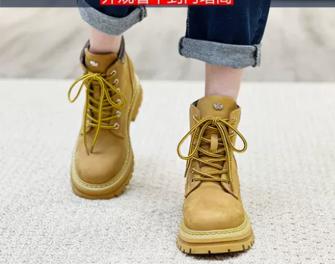 10cm内增高马丁靴女秋冬棉靴加绒真皮厚底...