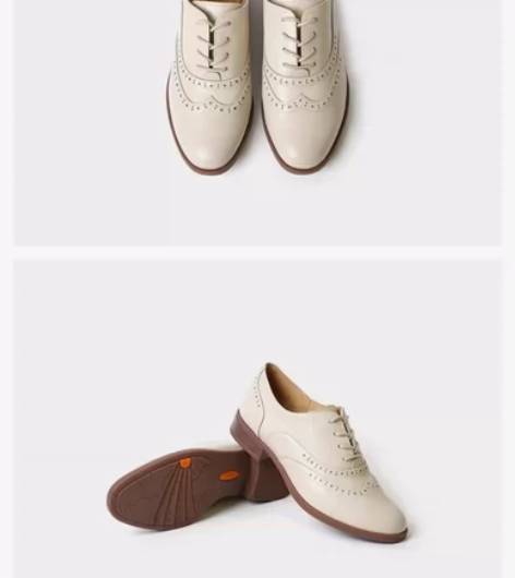 2023春bata新款真皮系带女鞋雕花英伦...