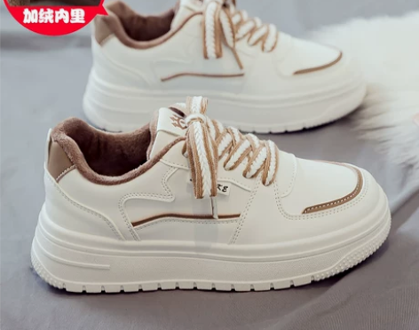 特步小白鞋女2023年秋冬季加绒加厚新款运...