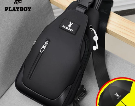 花花公子男士包包单肩包斜挎包潮牌帆布胸包男...