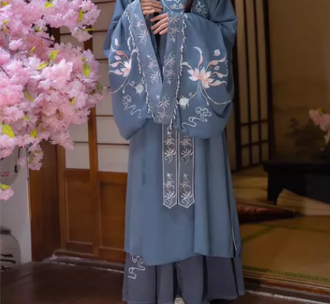 清梳原创西府幽兰明制汉服立领长袄刺绣云肩齐...