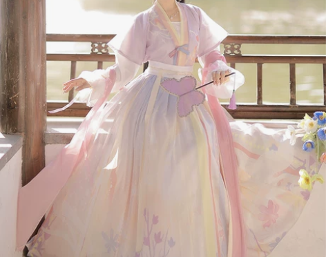 洛苓唐褙子汉服女圆领短衫褶裙原创齐腰中国风...