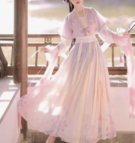 洛苓唐褙子汊服女圆领短衫褶裙 M，幽兰三件...