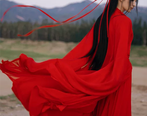 ?大红色汉服女直裾古风中秋节超仙气原创古装...