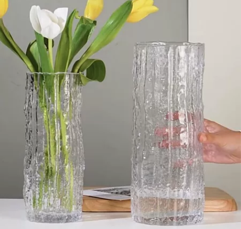 北欧冰川纹树条纹玻璃花瓶客厅摆件鲜花干花插...