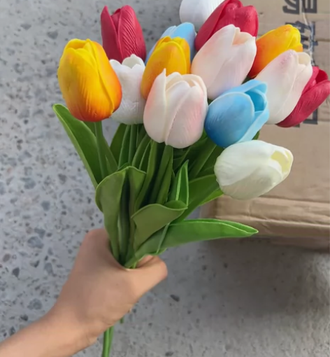 送花瓶14支郁金香仿真假花家居绿植客厅装饰...