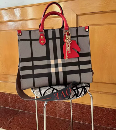 女士挎包新款手提格子女包单肩斜挎大容量托特...
