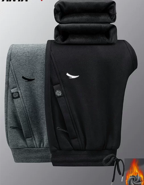 安踏纯棉运动裤男款冬季加绒加厚休闲裤宽松透...