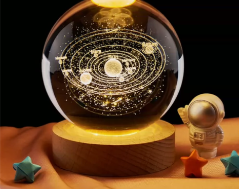 毕业季礼物生日礼物水晶球发光太阳系摆件创意...