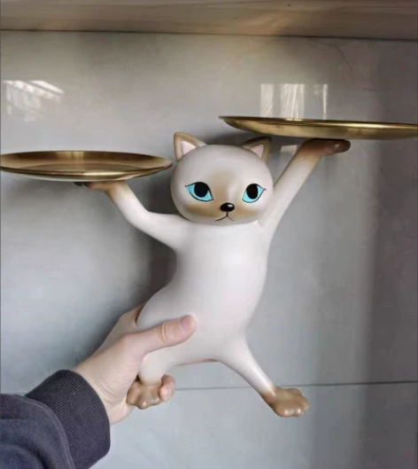 全新托盘妖娆猫摆件装饰玄关钥匙收纳桌面托盘...