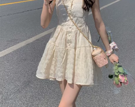 颜色分类:米白色连衣裙【裙子女夏季/茶歇法...