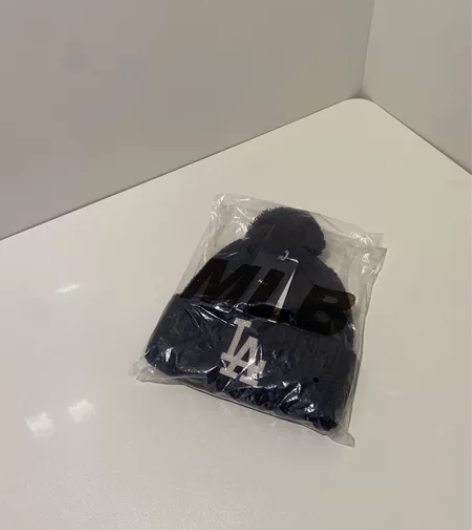 MLB针织帽毛线帽LA毛球帽子 藏青色 只...