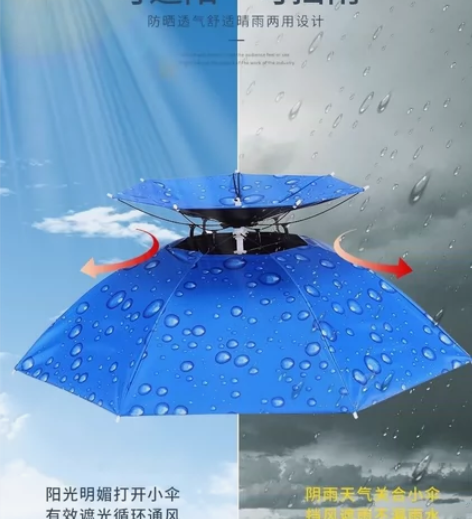 捡漏-伞帽头戴雨伞帽子钓鱼头戴太阳伞户外采...