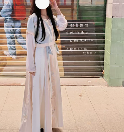 夜子溪原创汉服坦领三件套鹤春归一片式齐腰半...