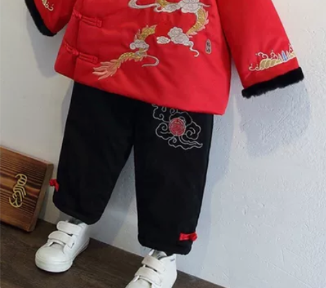 男童汉服套装加棉宝宝周岁礼服新年儿童拜年服...