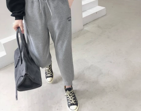 灰色运动裤女秋装新款宽松显瘦百搭不规则束脚...