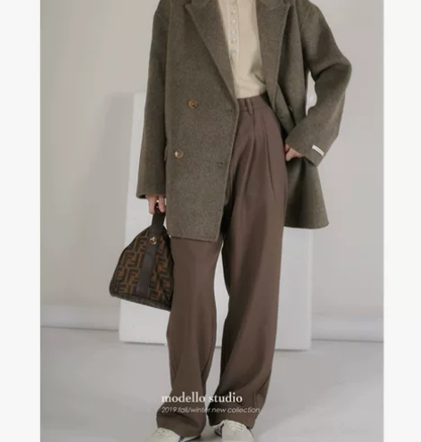 modello高腰阔腿裤女秋冬垂感西装裤宽...