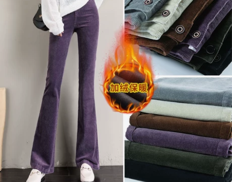 2021秋冬新款灯芯绒喇叭裤女加绒加绒显瘦...