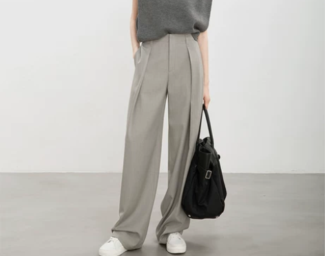 夏莫卡老钱风弧形弯刀裤显瘦垂感羊毛西装裤拖...