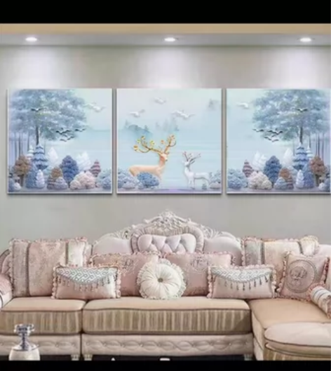 网红北欧客厅装饰画三联无框画壁画沙发背景墙...