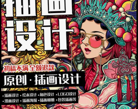 手绘插画设计代画漫画卡通人物形象商业包装国...