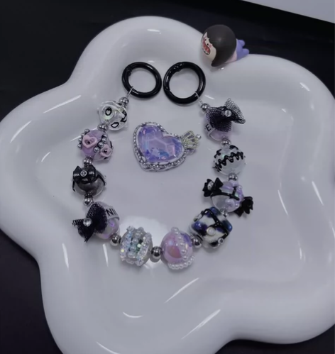 高货手绘甜酷风手机链 紫黑色系钥匙扣包挂件...