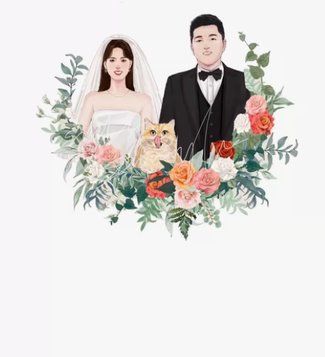 手绘婚纱照卡通人物形象情侣漫画头像婚礼请束...