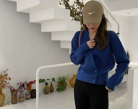 ?FLO定制 纽扣收腰 琉璃蓝羊毛毛衣浪漫...