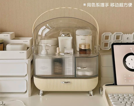 网红化妆品收纳盒防尘家用桌面化妆箱梳妆台口...