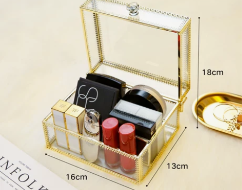 口红收纳盒桌面网红带盖玻璃展示架多格化妆品...