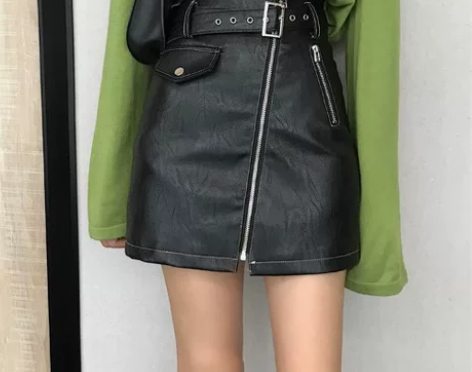 遮胯裙显瘦高腰网红a字PU皮裙韩版半身短裙...