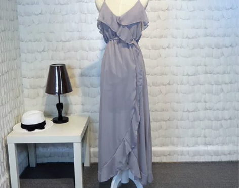 仙海边写真度假雪纺荷叶边开叉吊带波西米亚长...