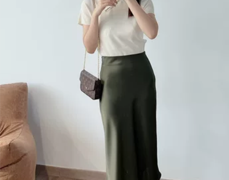 米粒家轻奢高腰A字包臀鱼尾一步裙三醋酸半身...